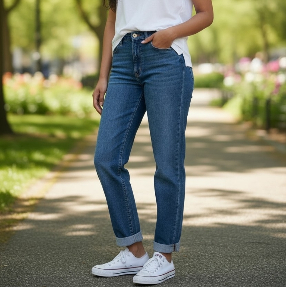 Signature Levi Strauss Jeans Womens 10 W30 Blue Mid Rise Boyfriend Cuffed Crop - Picture 10 of 10
